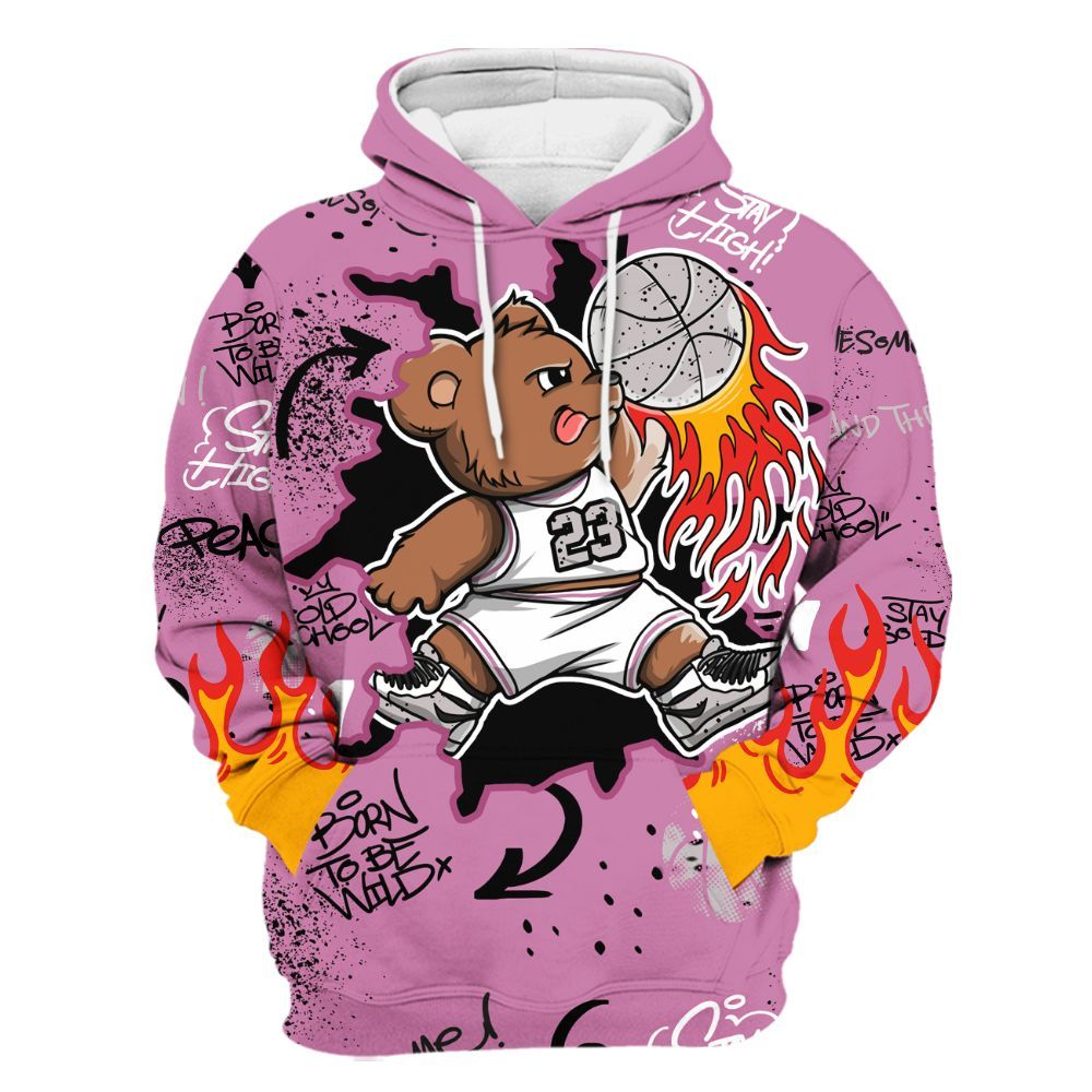 Hoodie To Match Neutral Grey Black White Orchid 4s - Number 23 Basketball Bear Custom Name All Over Print