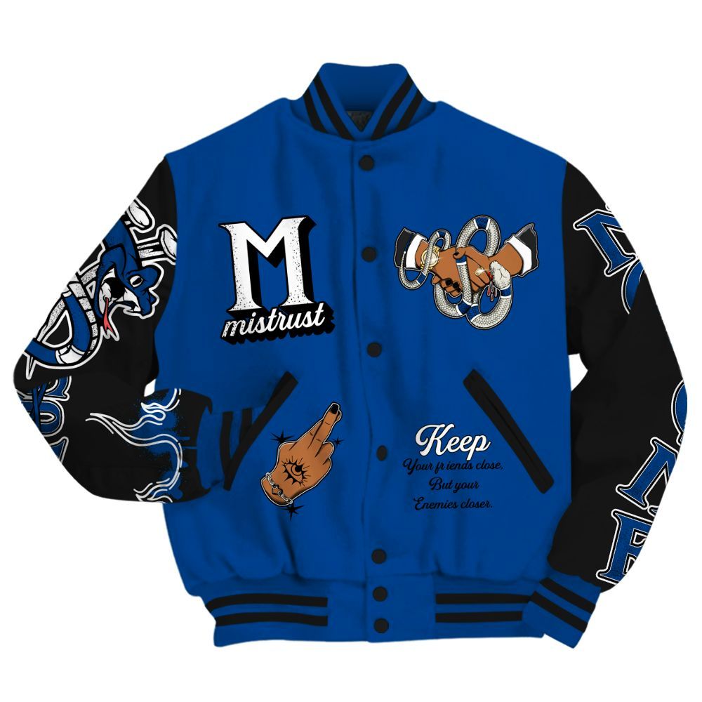 Varsity Jacket To Match Low 85 Royal 1s - Trust No One Snake-Bite Street Style All Over Print