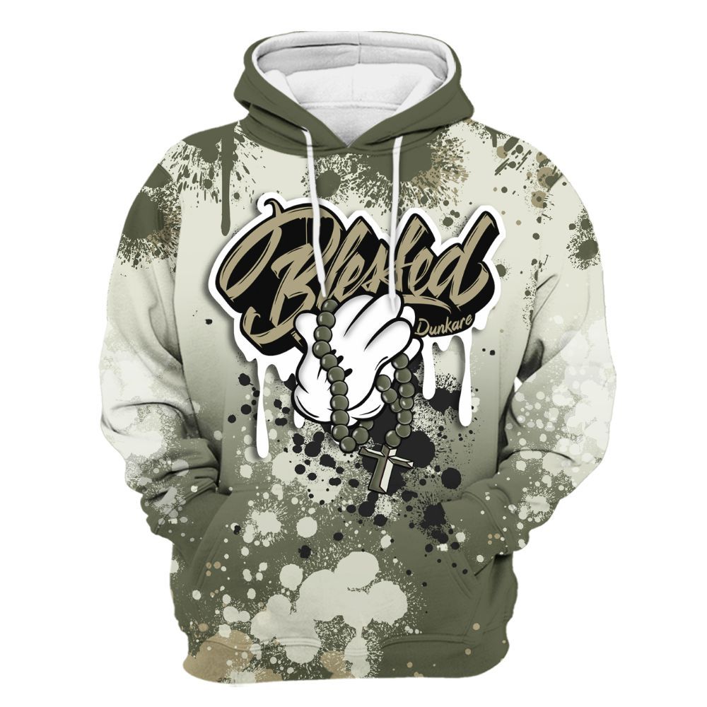 Hoodie To Match Low OG Medium Olive 1s - God Blessed Ink Drip All Over Print