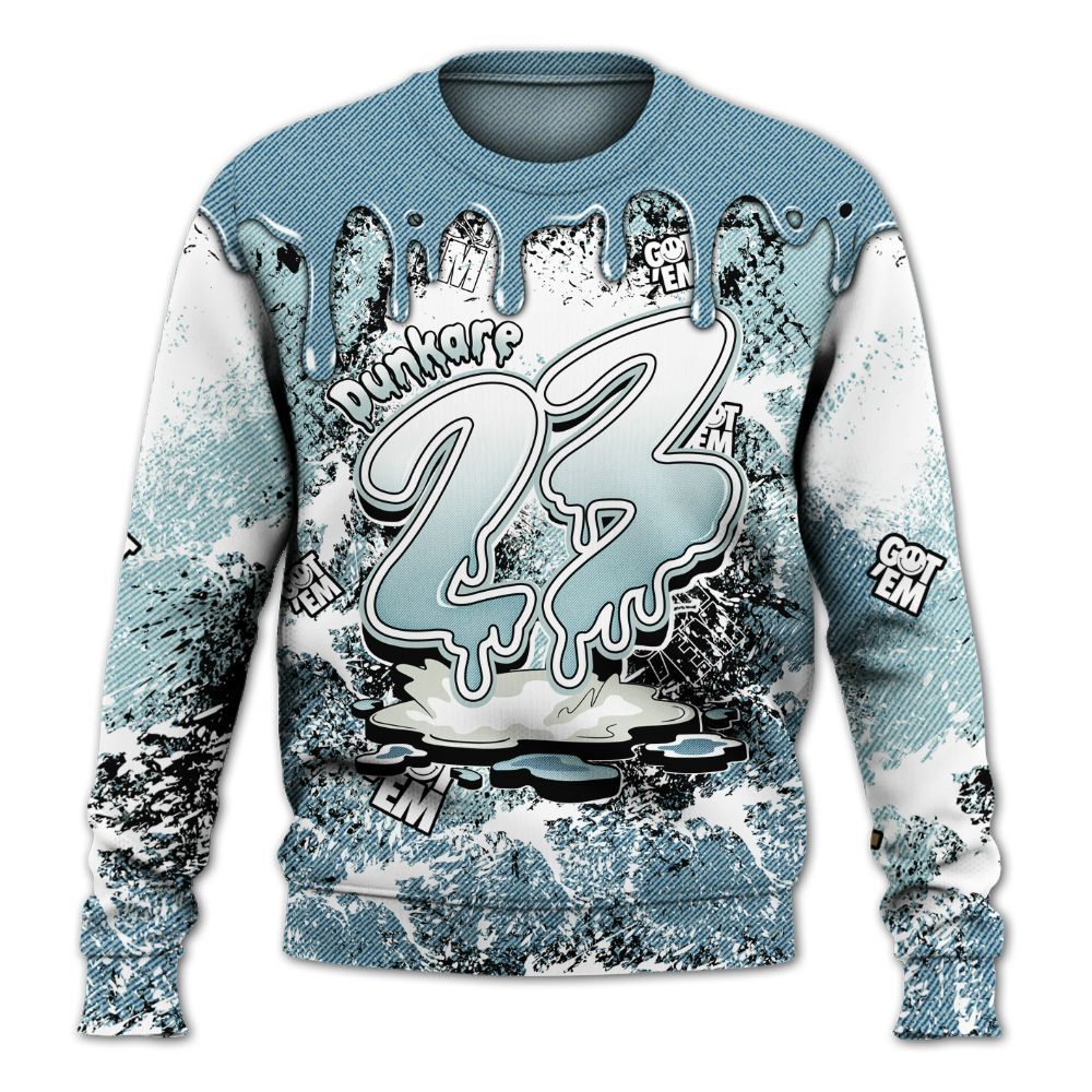 Sweatshirt To Match Denim Worn Blue 2025 4s - Dripping 23 Drip All Over Print