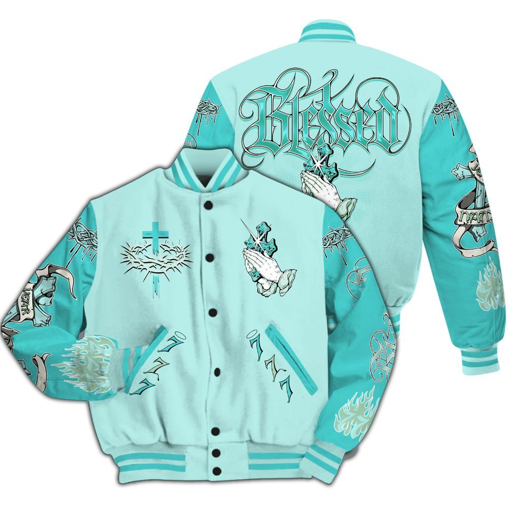 Varsity Jacket To Match Low OG Washed Teal 1s - God Blessed Custom Name All Over Print