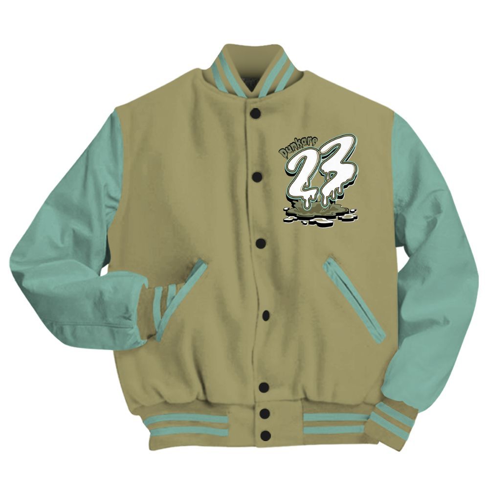 Varsity Jacket To Match Dunk Low Suede Olive Aura - Custom Name 23 Drip All Over Print