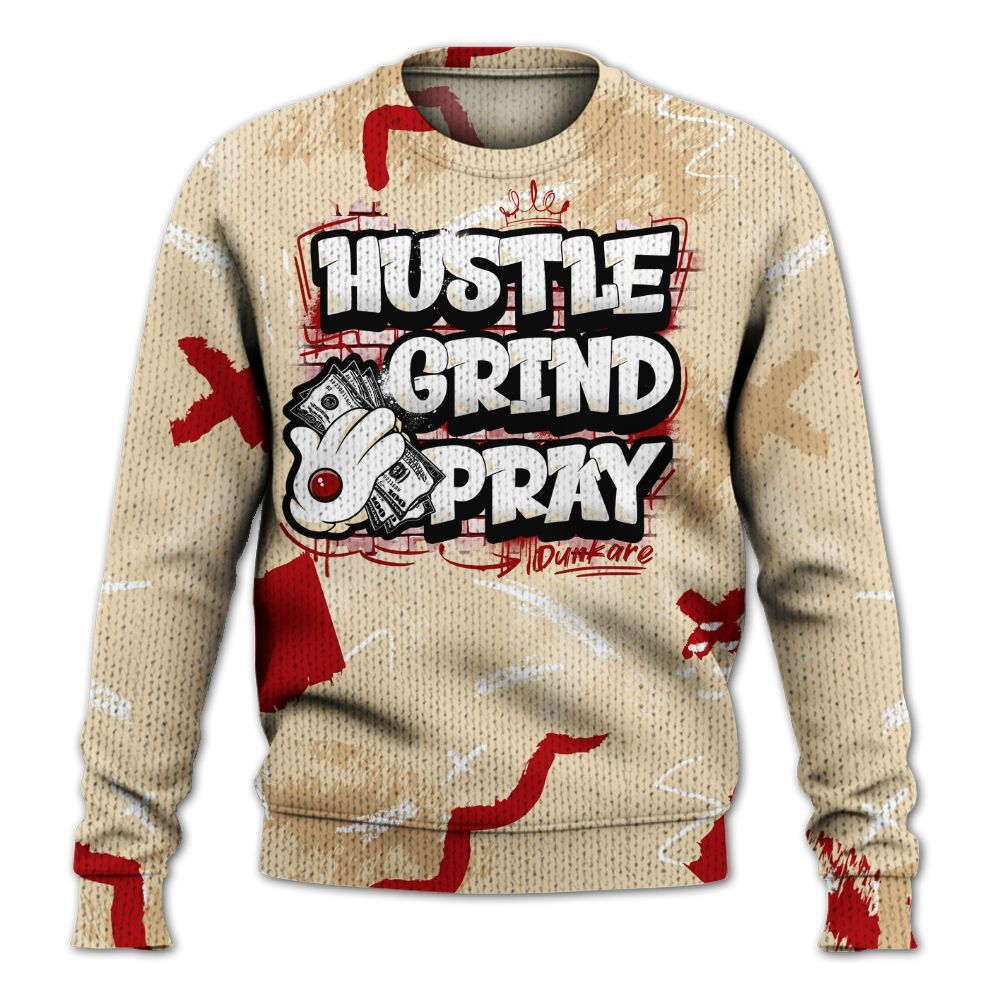 Knitted Sweater To Match Dunk Low Strawberry Waffle - Hustle Grind Pray Retro