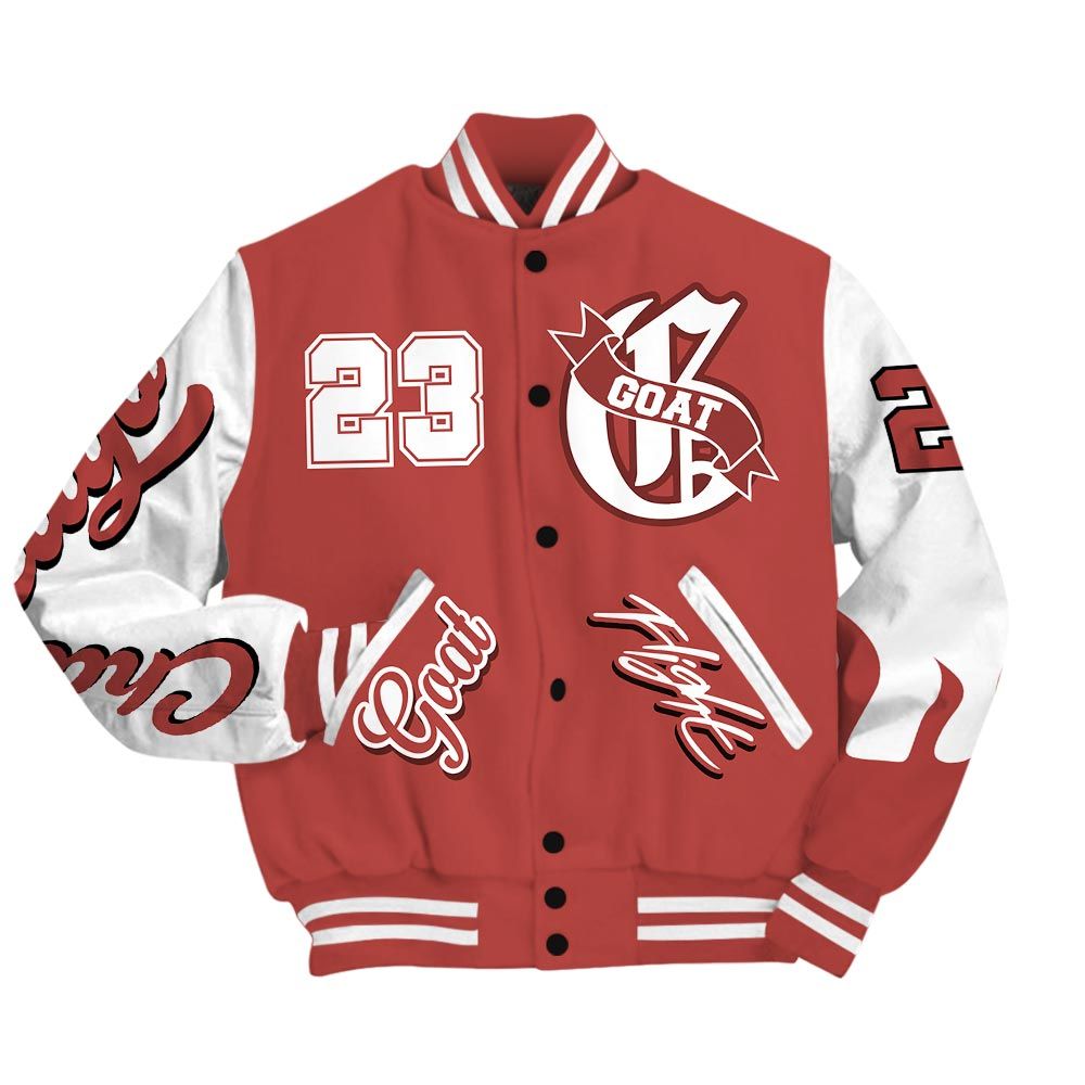 Varsity Jacket To Match Dune Red 13s - The G.O.A.T Flight Streetwear Baseball Varsity Jacket Unisex Outfit