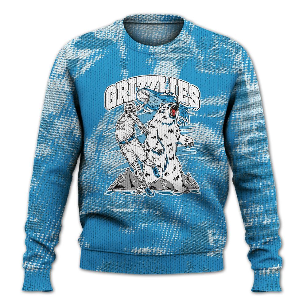 Knitted Sweater To Match Powder Blue 9s - Grizzly Bear Skeleton Brown Sugar