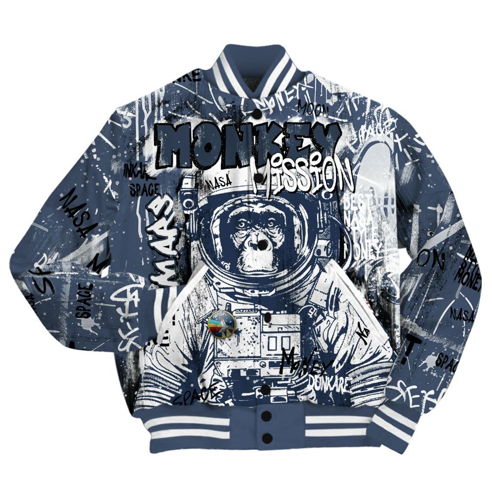 Varsity Jacket To Match Low Diffused Blue 11s Shirt, Monkey Misson Space All Over Print