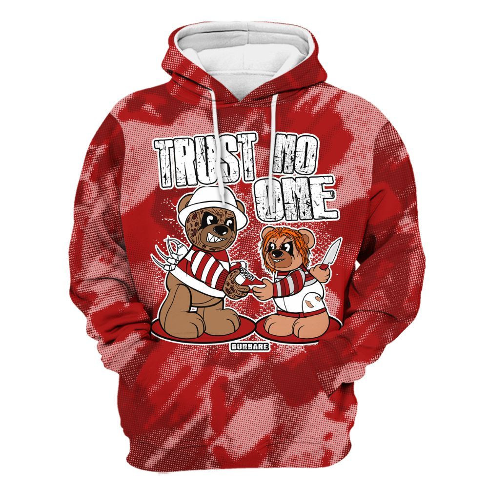 Hoodie To Match Red Taxi 12s - Trust No One Bear Abstract Halftone All Over Print