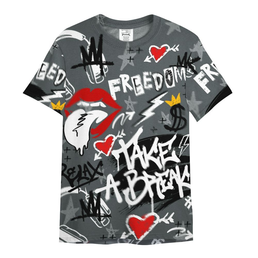 Shirt To Match Black RM Nigel Sylvester 4s - Take Break Freedom Graffiti Streetwear All Over Print