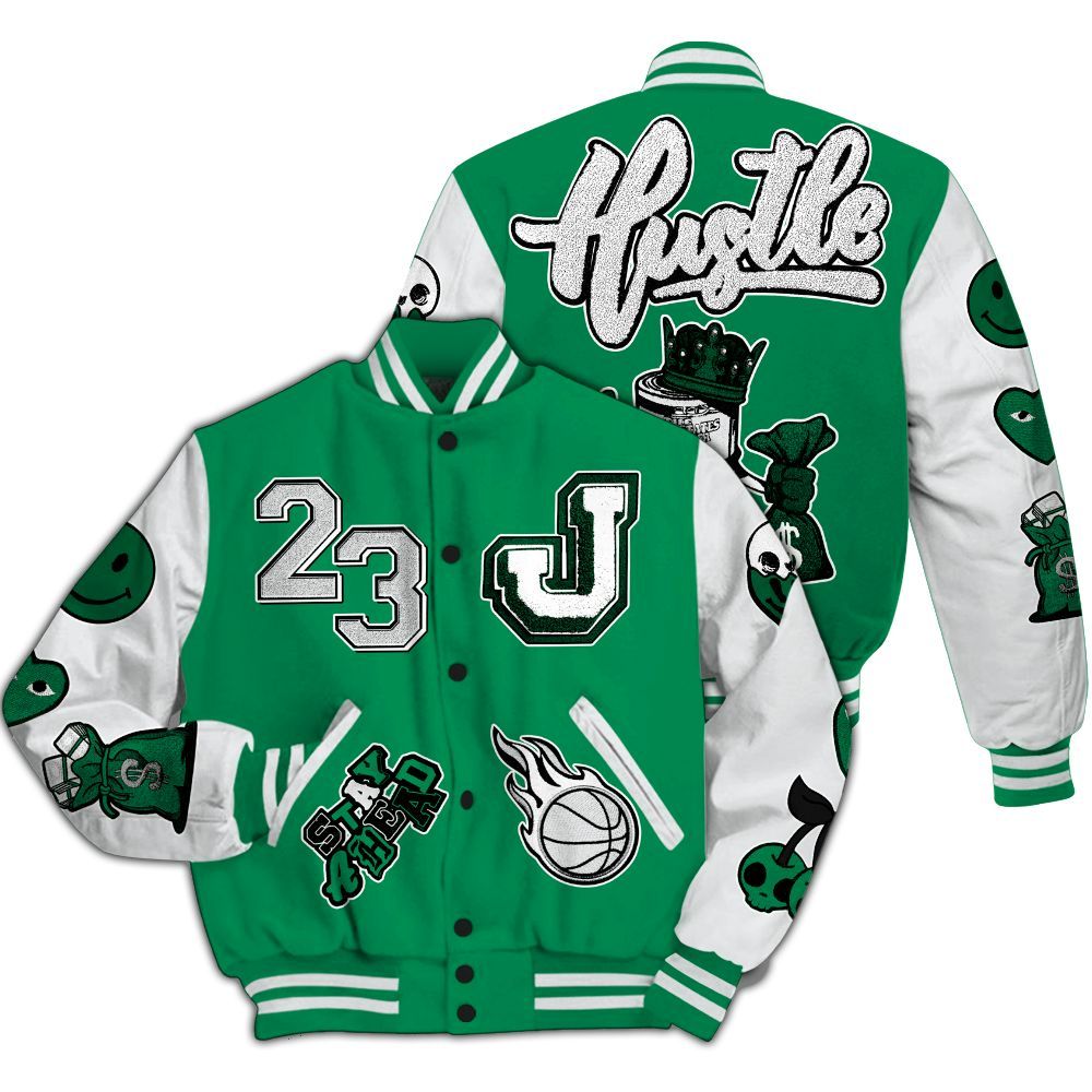 Varsity Jacket To Match Mid Lucky Green 1s - Hustles Money Number 23 All Over Print