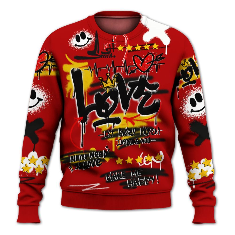 Sweatshirt To Match Low Lucky Cat 1s - Happy Love Beats Graffiti Streetwear All Over Print