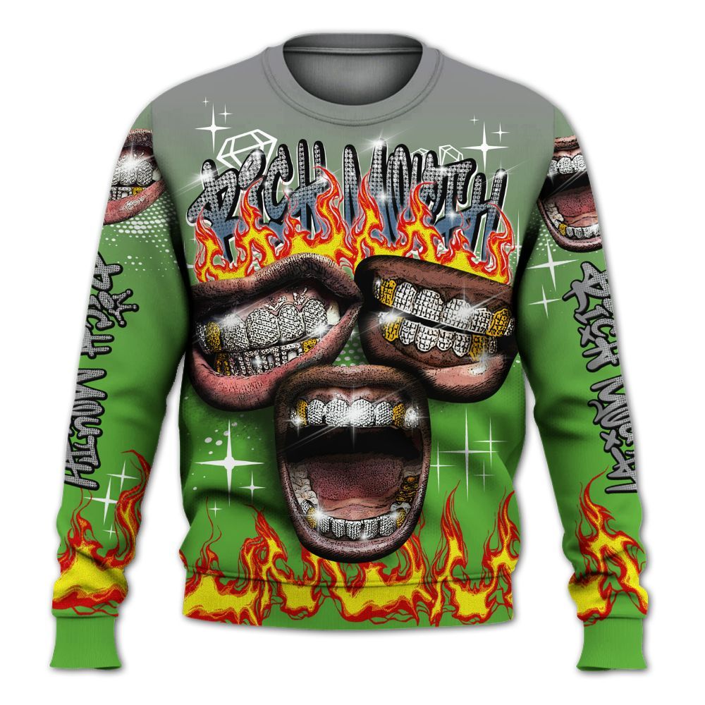 Sweatshirt To Match Retro Green Bean 5s - Rich Mouth Fire Rap Retro 90s All Over Print