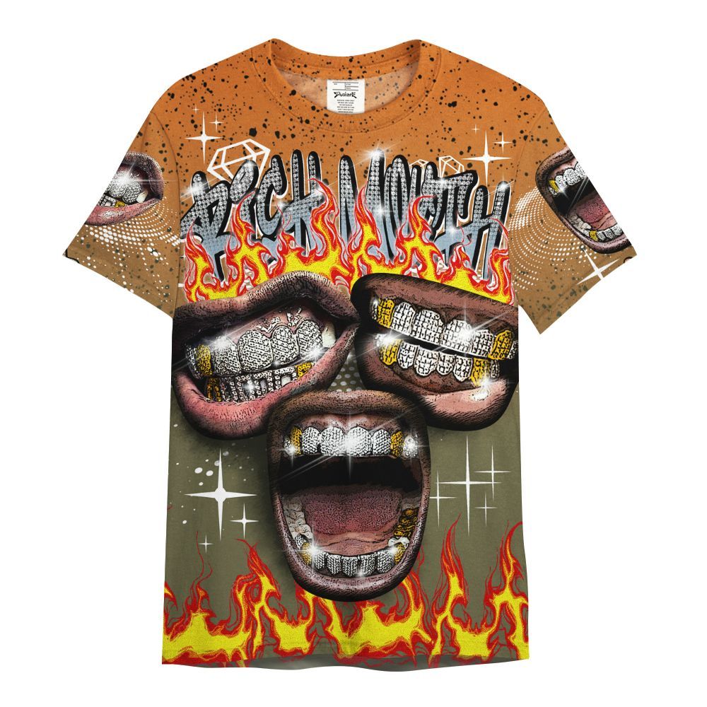 Shirt To Match Olive 5s - Rich Mouth Fire Rap Retro 90s All Over Print