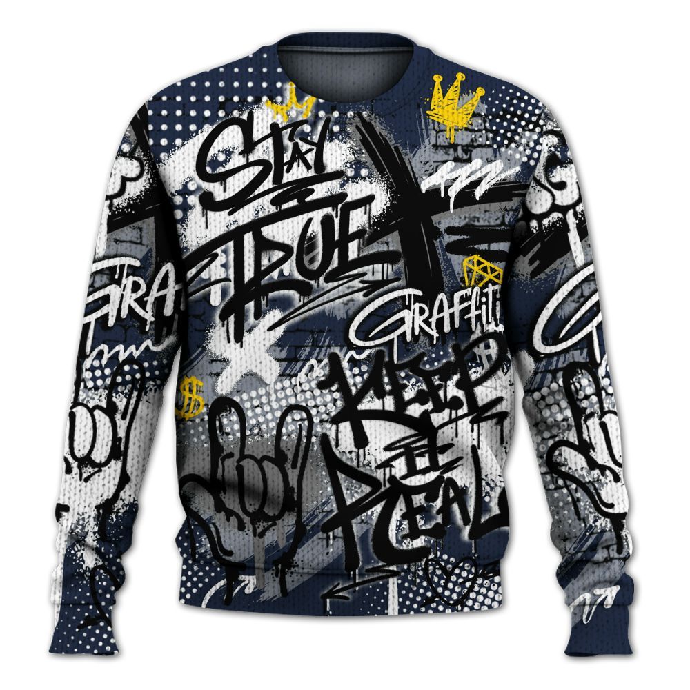 Knitted Sweater To Match Dunk Low White Midnight Navy - True It Real Graffiti Streetwear