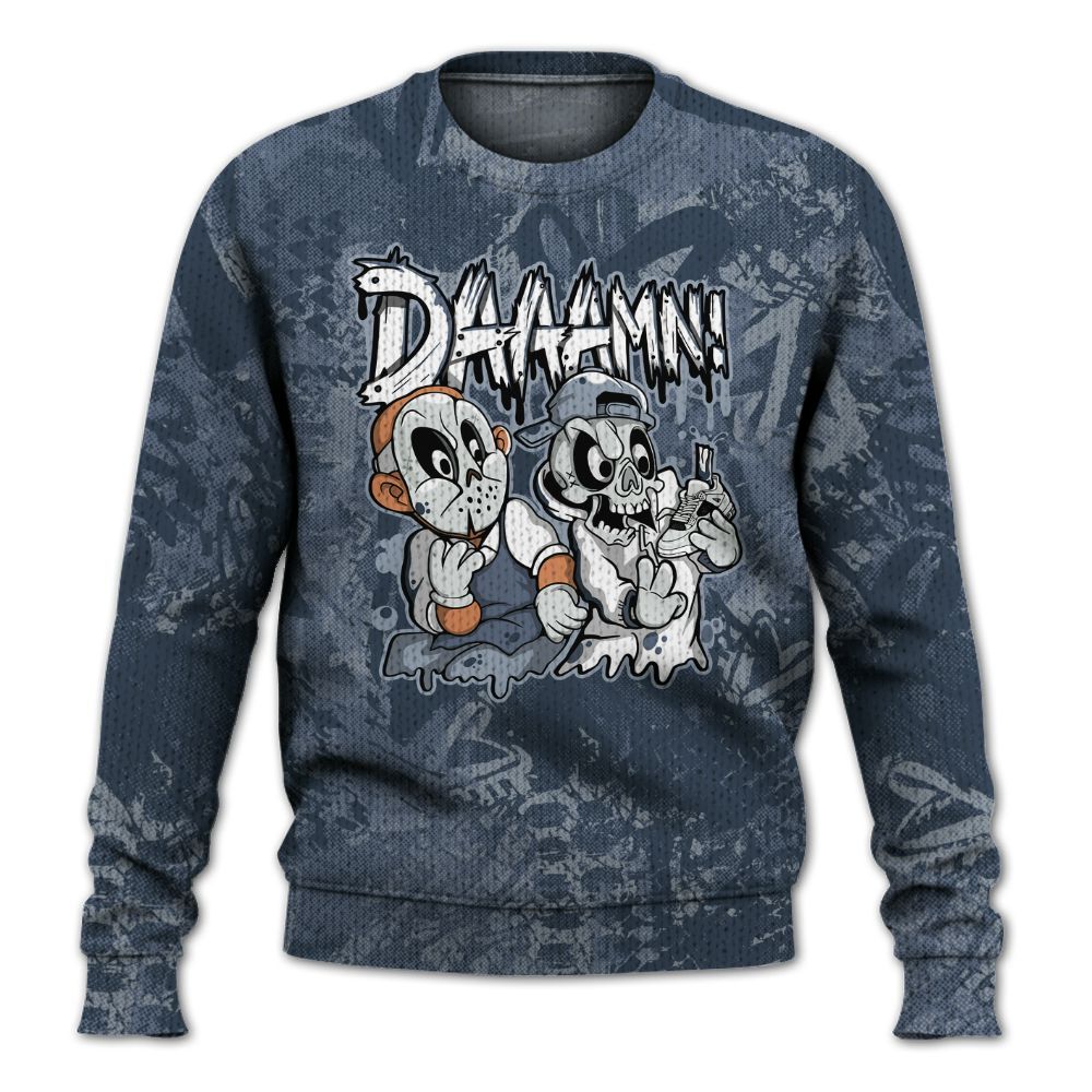 Knitted Sweater To Match Low Diffused Blue 11s - Damn Shoe Graphic Heart Grunge