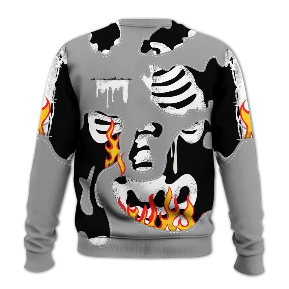 Sweatshirt To Match Black Wolf Grey 12s - Skeleton Smile Flame Drip All Over Print
