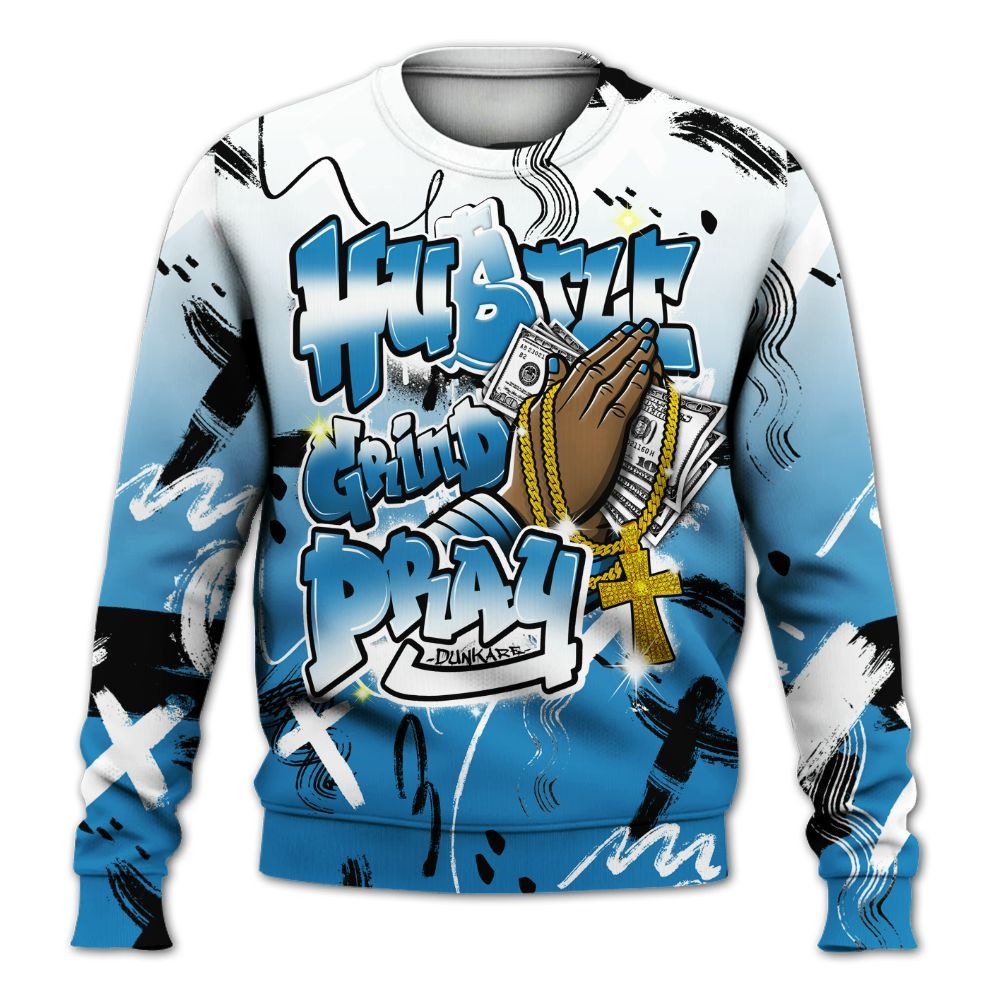 Sweatshirt To Match Retro University Blue 9s - Money Hustle Grind Pray All Over Print