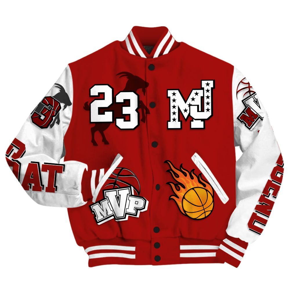 Varsity Jacket To Match High OG Varsity Red 1s - 23 Goat MVP Basketball All Over Print