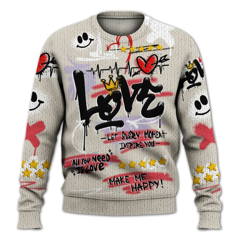 Sweater To Match Peanut Butter Jelly 5s - Happy Love Beats Graffiti Graphic