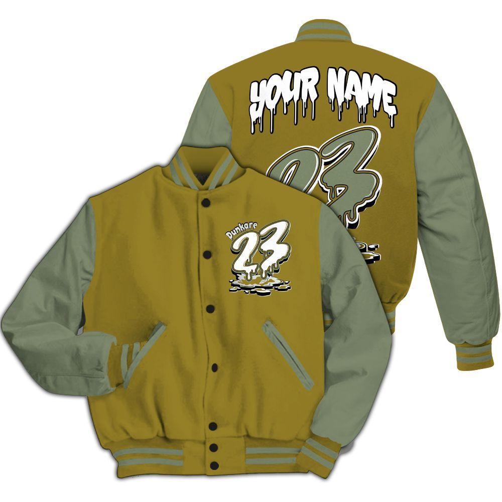 Varsity Jacket To Match Air Flightposite Metallic Gold - Custom Name 23 Drip All Over Print