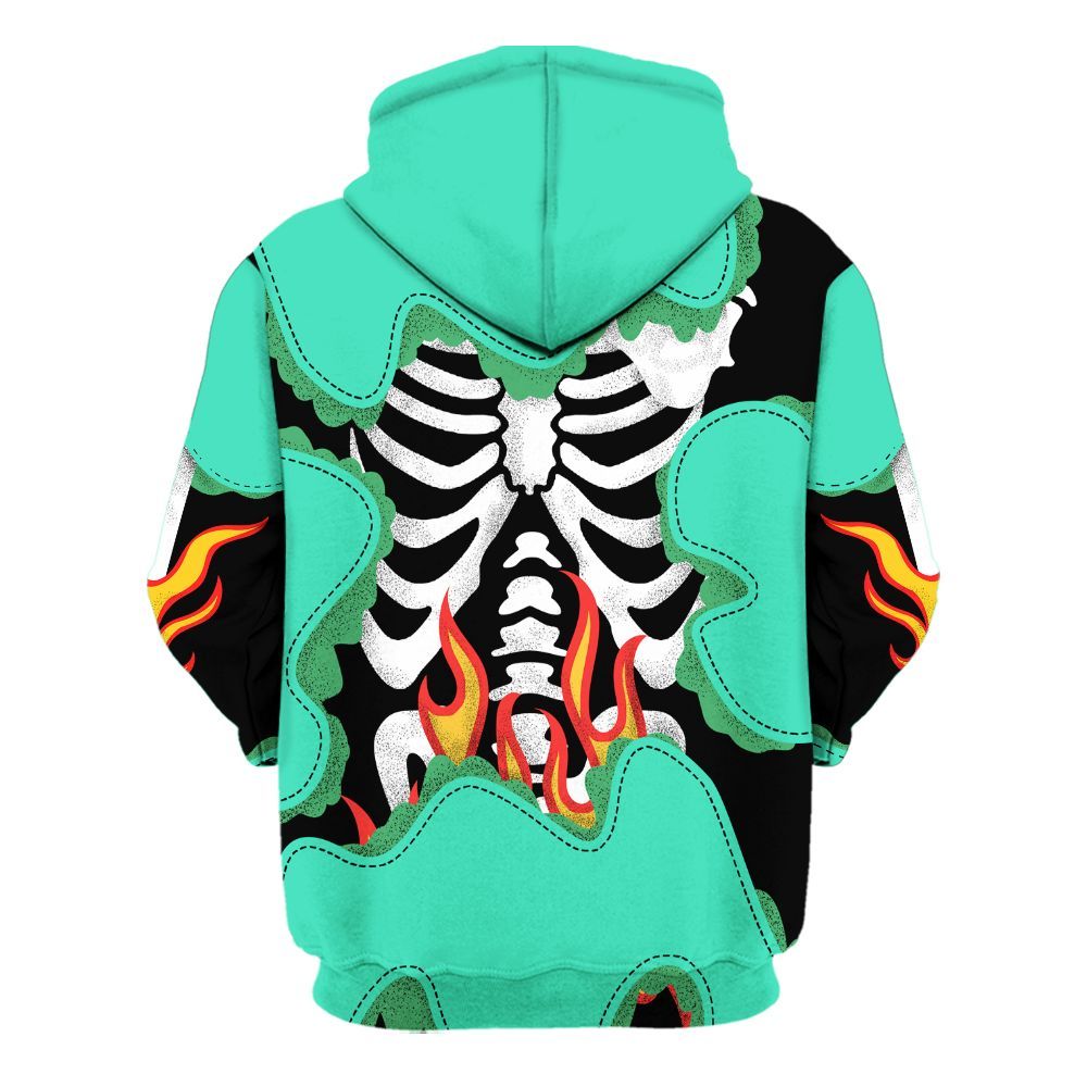 Hoodie To Match Black Green Glow 3s - Skeleton Burning Heart Drip Green Glow 3s All Over Print