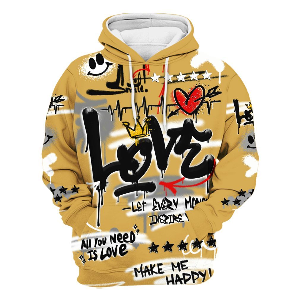 Hoodie To Match Retro Light Ginger 14s - Happy Love Beats Graffiti Streetwear All Over Print