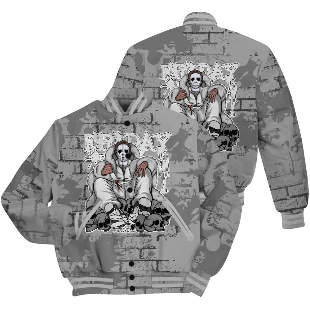 Varsity Jacket To Match Black Wolf Grey 12s Shirt - Friday Brick All Over Print