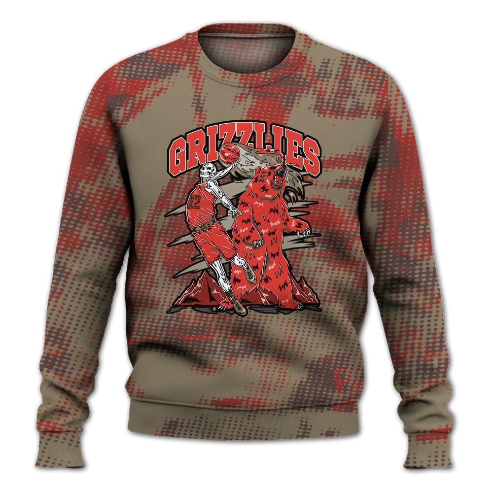Sweatshirt To Match Olive 9s - Grizzly Bear Skeleton Brown Sugar All Over Print
