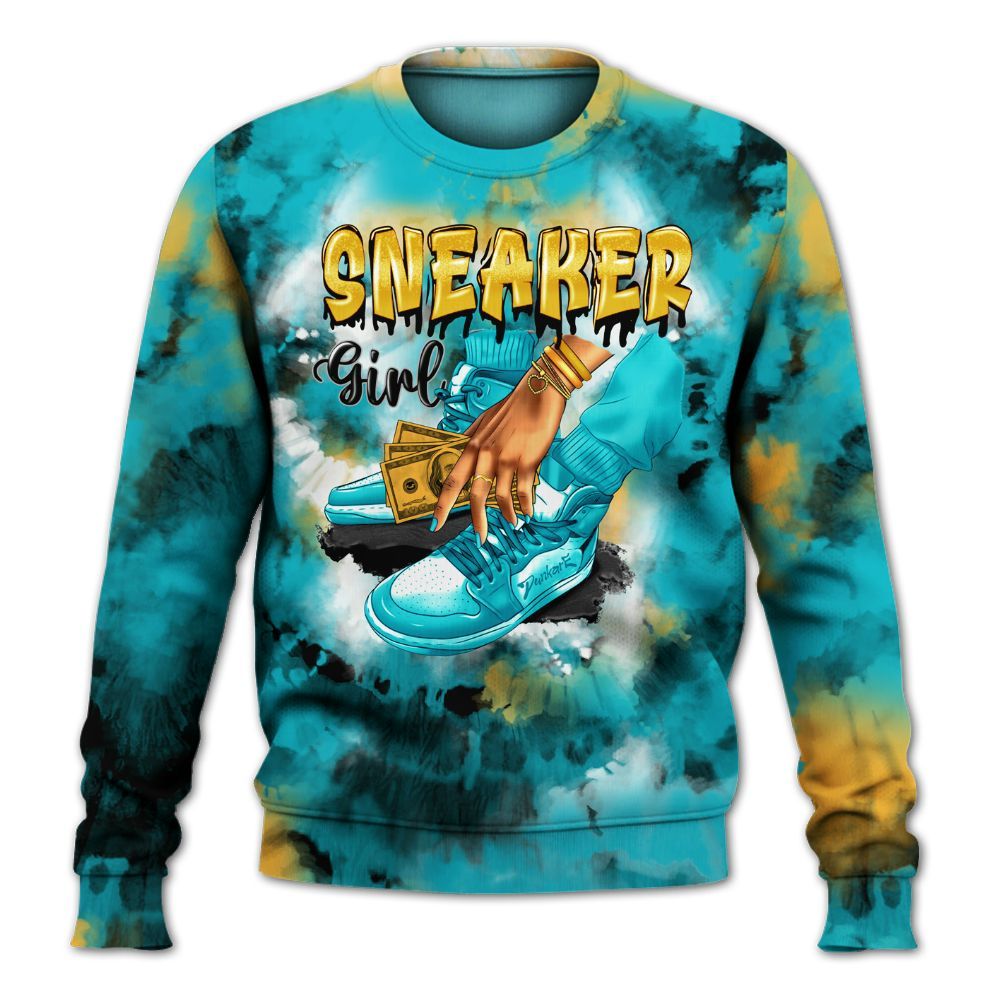 Sweatshirt To Match Retro Aqua 5s - SNEAKER Girl Money Drip Tie Dye All Over Print