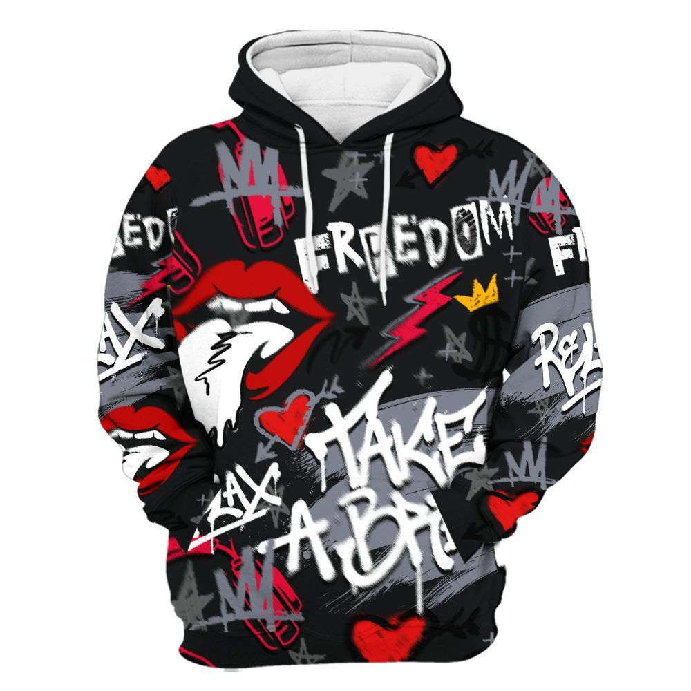 Hoodie To Match Mid Black Metallic 1s - Take Break Freedom Graffiti Streetwear All Over Print