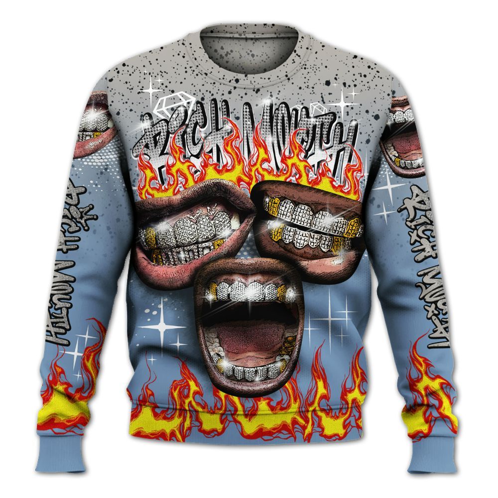 Sweatshirt To Match University Blue 4s - Rich Mouth Fire Rap Retro 90s All Over Print