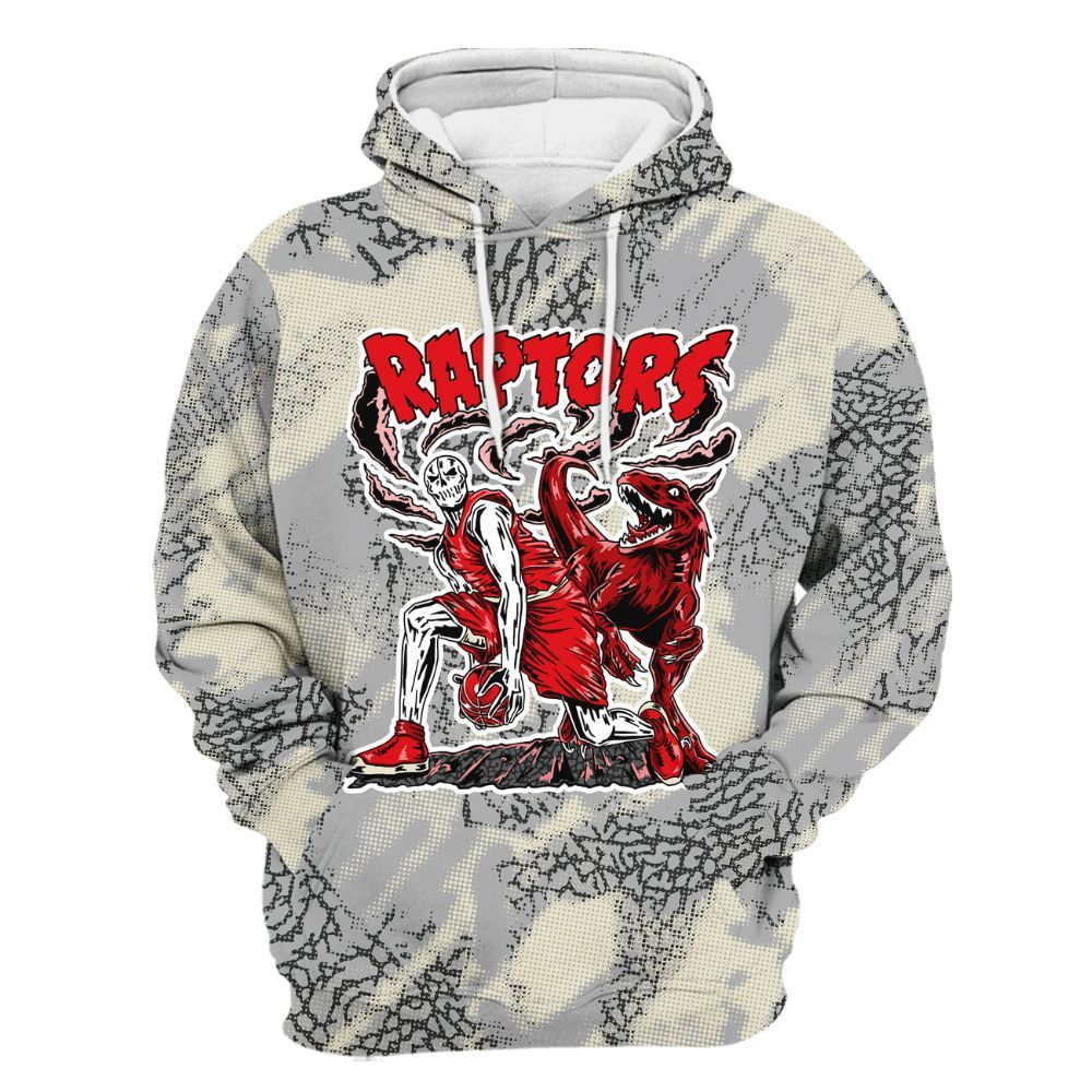 Hoodie To Match Cement Grey 3s - Raptors Skeleton Abstract Halftone All Over Print