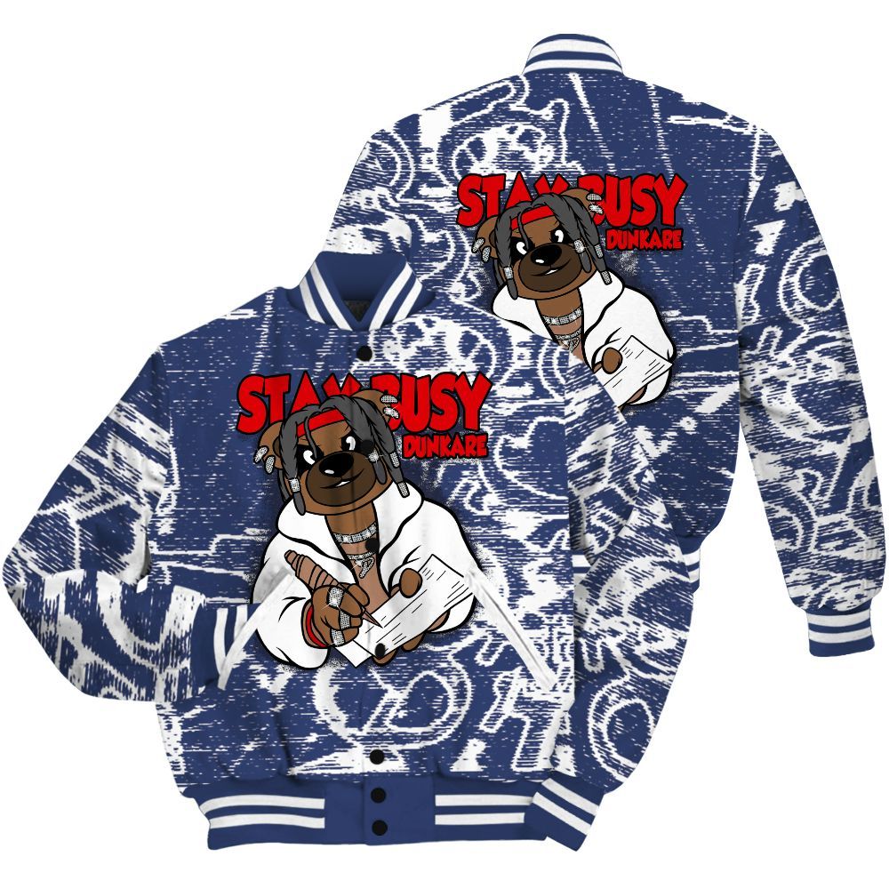 Varsity Jacket To Match Midnight Navy 13s Shirt - Maintain Activity Bear Avant-Garde All Over Print