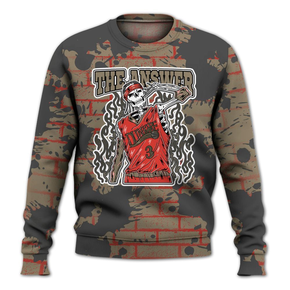 Dunkare Olive 9s Shirt - Allen Answer Skeleton Brick All Over Print Unisex Sweatshirt