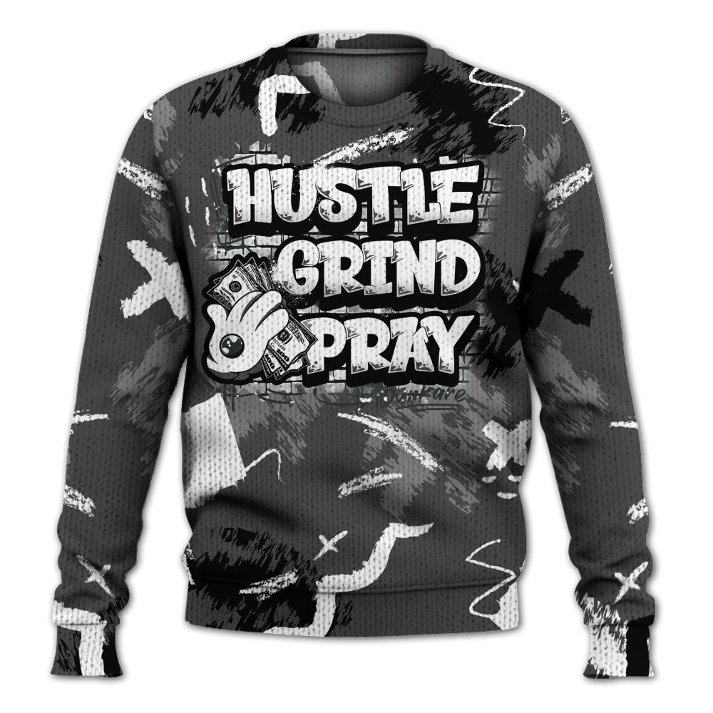 Knitted Sweater To Match Fear 4s - Hustle Grind Pray Graphic Street Style
