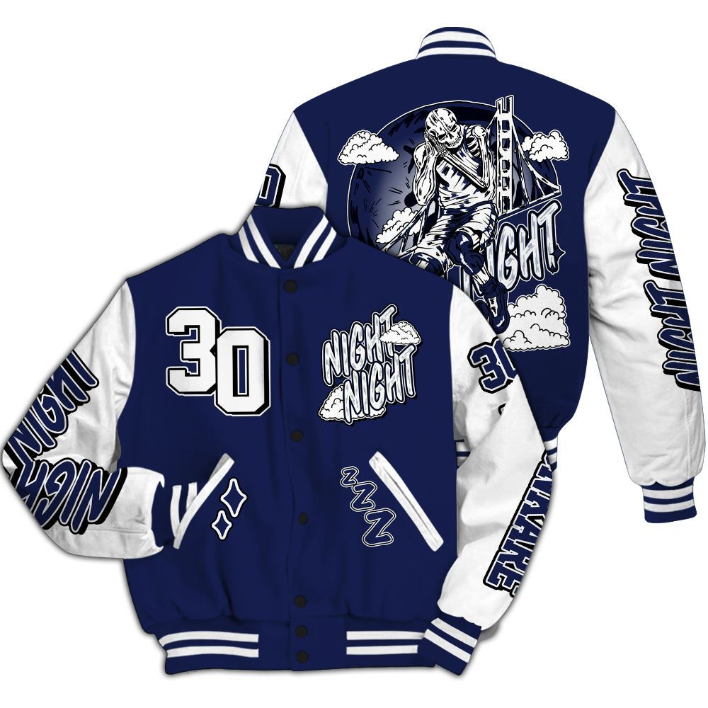 Varsity Jacket To Match Midnight Navy 11s - Seeya Skeleton All Over Print