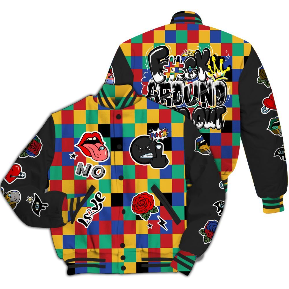 Varsity Jacket To Match Air Rainbow Weave - FK Around Find Out All Over Print
