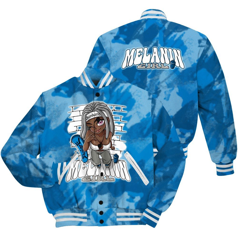 Varsity Jacket To Match Military Blue 4s Shirt - MelaninGirl Abstract Halftone All Over Print