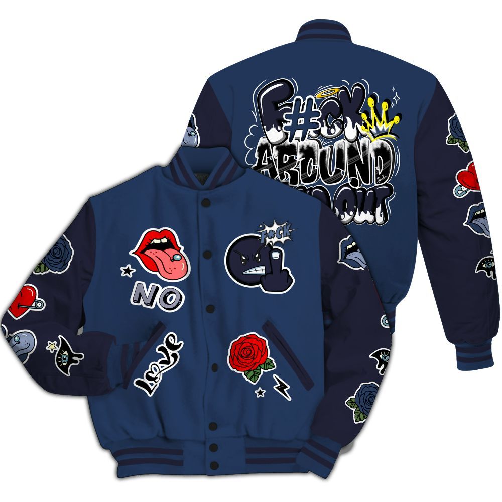 Varsity Jacket To Match Low 85 Metallic Blue 1s - FK Around Find Out All Over Print