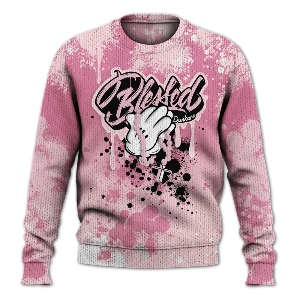 Sweater To Match GS Pearl Pink 12s Shirt, God Blessed Ink Drip Graphic