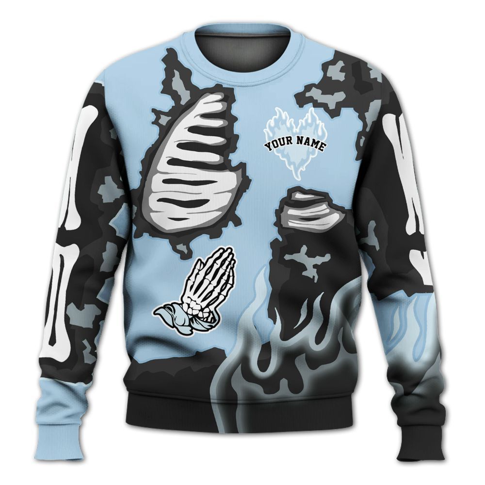 Sweatshirt To Match Foamposite One Psychic Blue - Dislike Us Burning Custom Name All Over Print