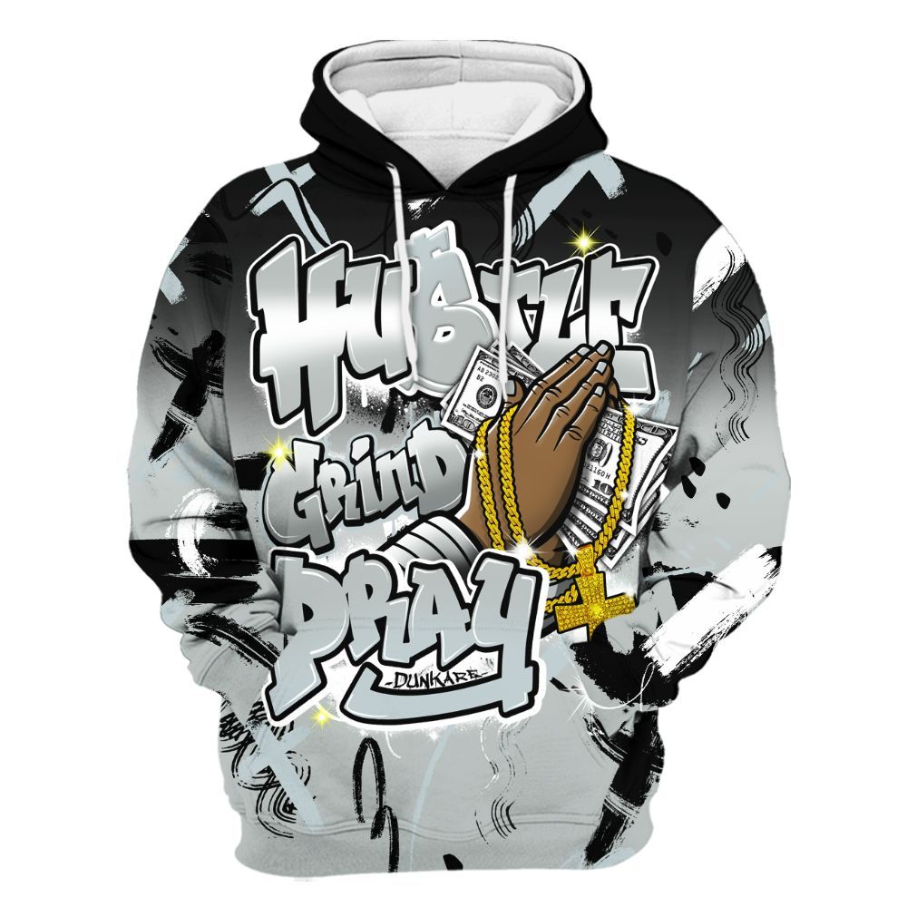 Hoodie To Match Black Wolf Grey 12s - Money Hustle Grind Pray All Over Print