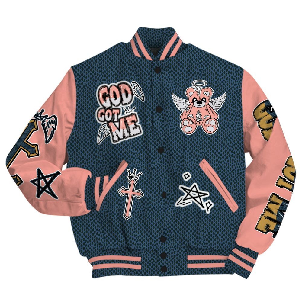 Varsity Jacket To Match Lebron XXI GS Olympic - Gods Guides Me Bear All Over Print