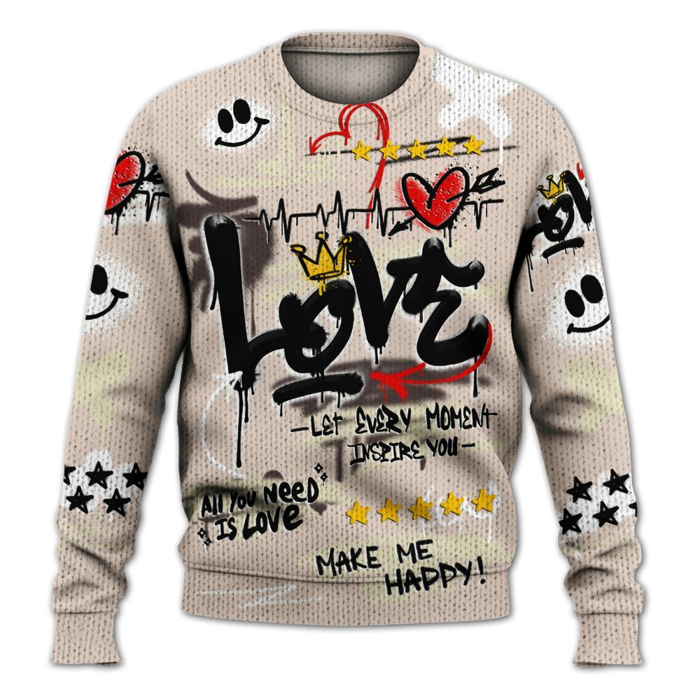 Knitted Sweater To Match A Ma Maniere X Fossil Stone 4s - Happy Love Beats Graffiti Streetwear