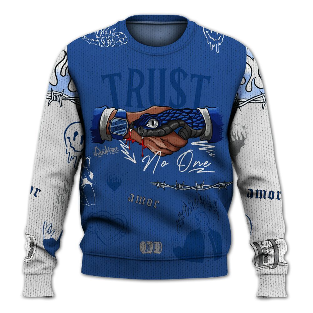 Knitted Sweater To Match High OG True Blue 1s - Snake Trust No One