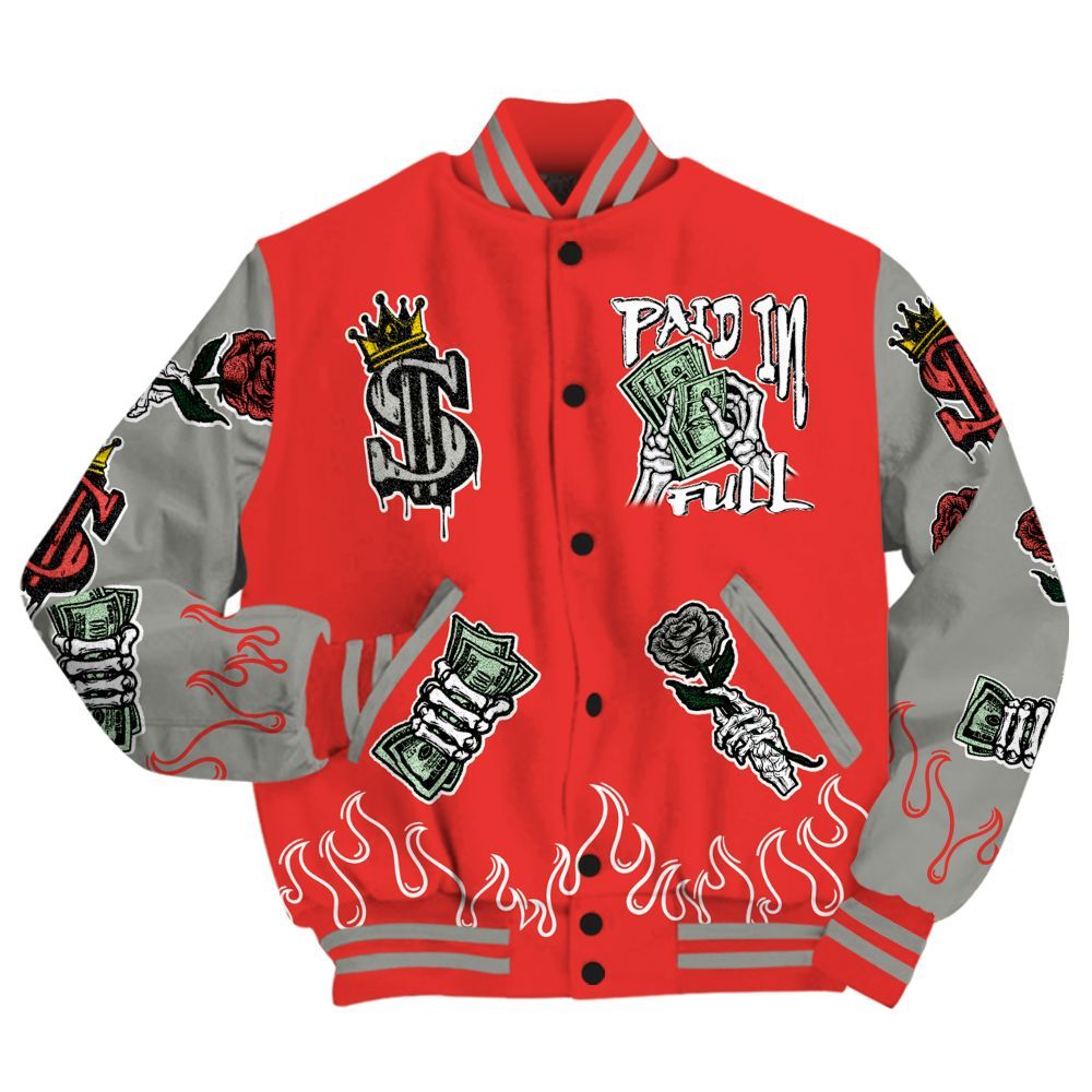 Varsity Jacket To Match Vomero 5 Bright Crimson - Fire Everybody Paid In All Over Print