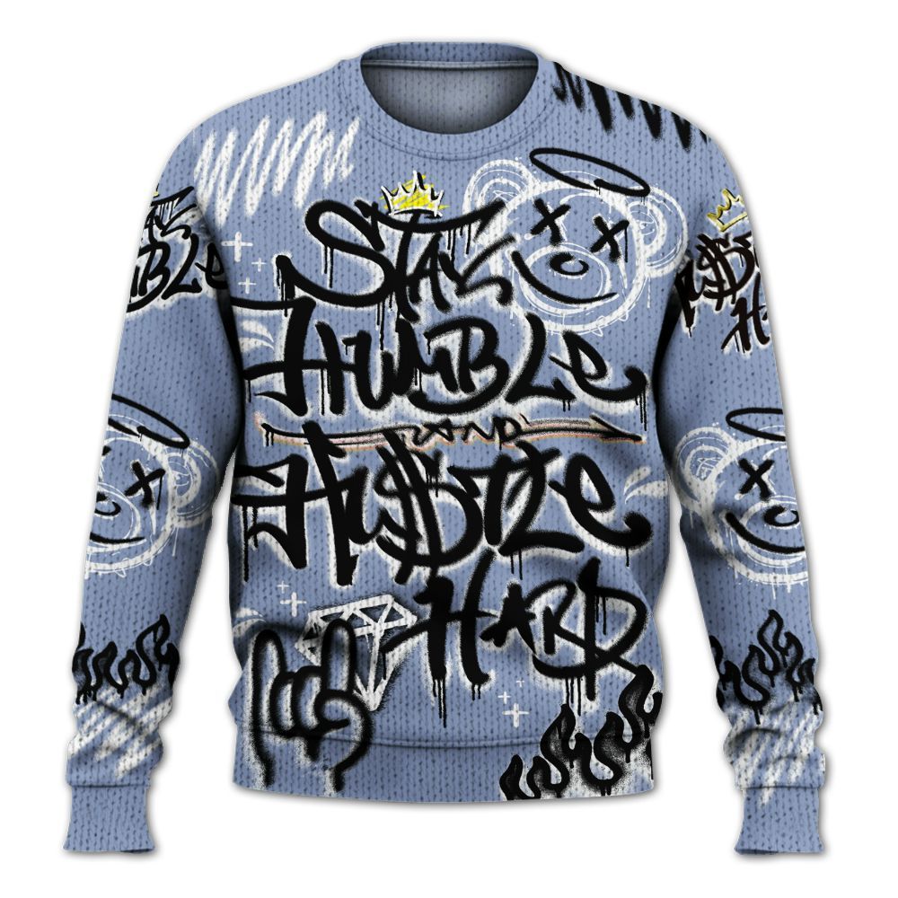 Knitted Sweater To Match Retro Blue Grey 13s - Humble Drip Streetwear Graffity