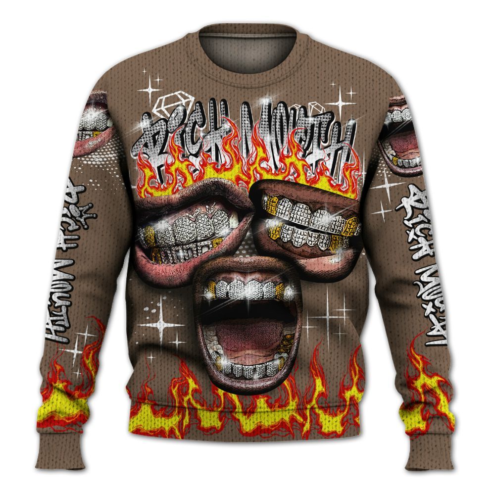 Knitted Sweater To Match Dark Mocha Jack - Rich Mouth Fire Rap Retro 90s