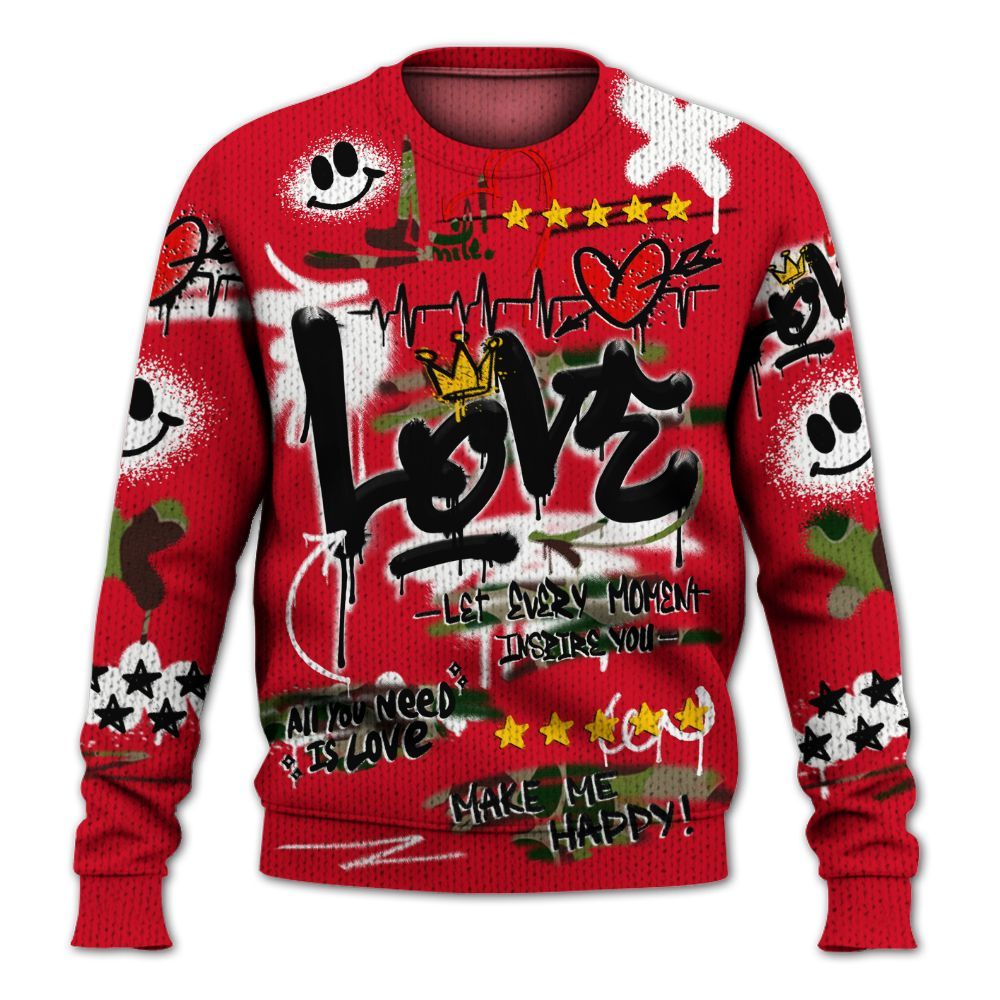 Knitted Sweater To Match Air Max 90 Duck Camo Red - Happy Love Beats Graffiti Streetwear