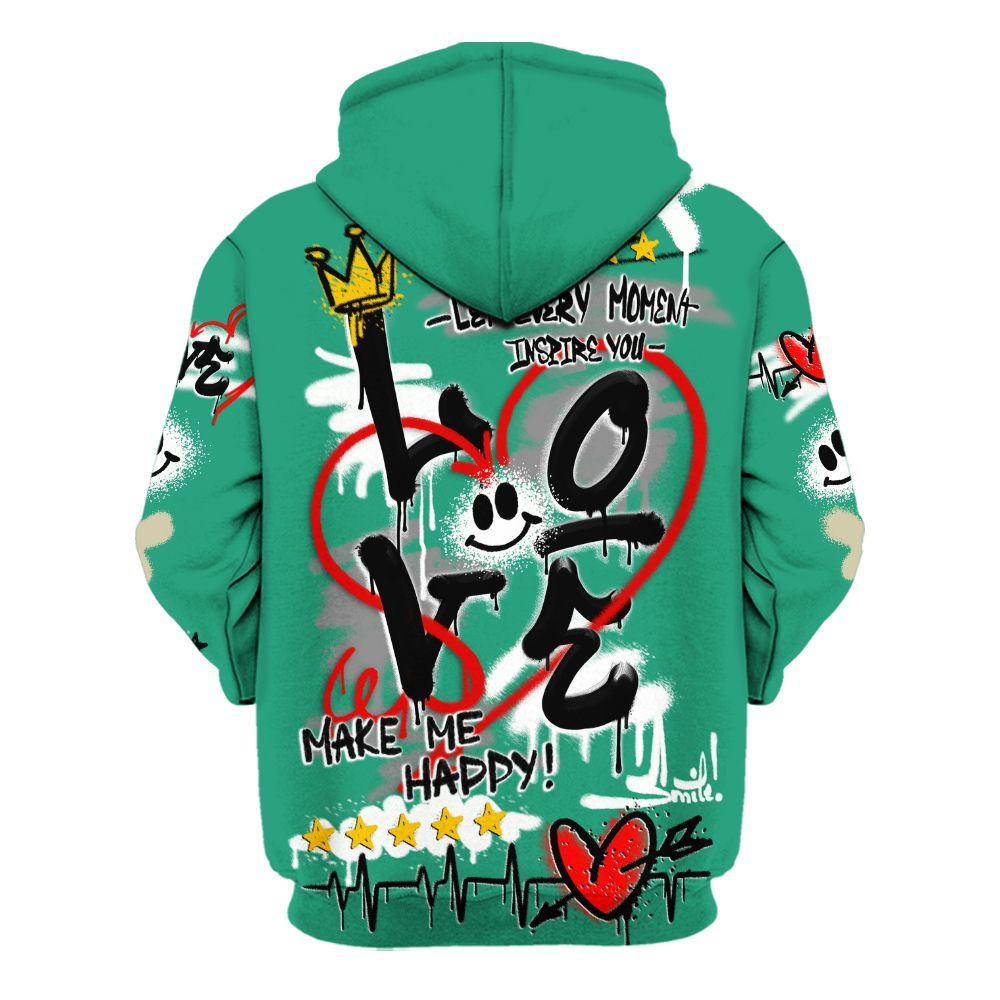 Hoodie To Match Pine Green 4s - Happy Love Beats Graffiti Streetwear All Over Print