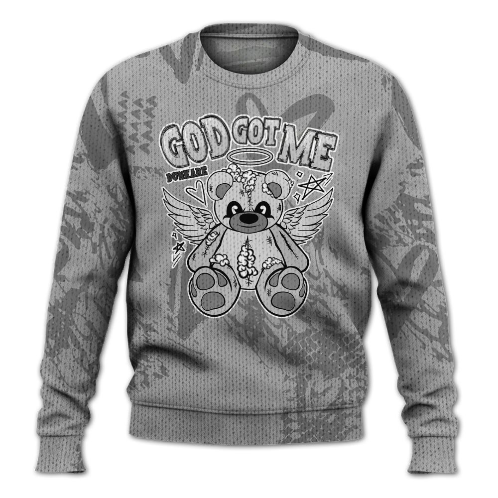 Knitted Sweater To Match Black Wolf Grey 12s - Gods Guides Me Bear Heart Grunge